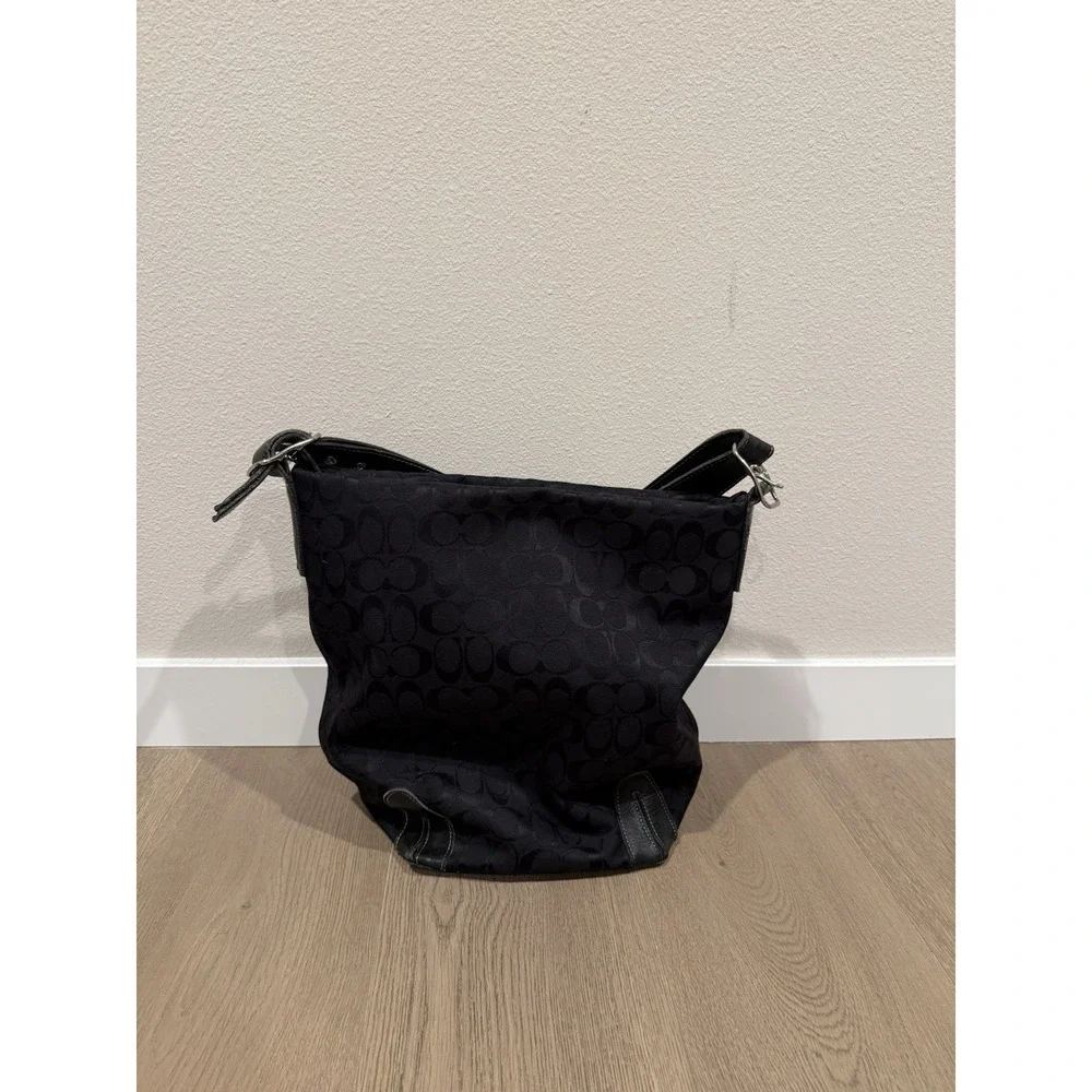 Coach Signature Print Fabric Leather Trim‎ Zip Vintage Tote Purse Hobo 6083 Y2K